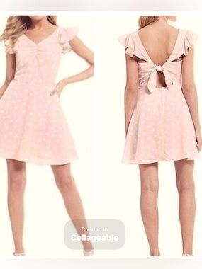 Gianni Bini Pink Polka Dot Flutter Sleeve Dress